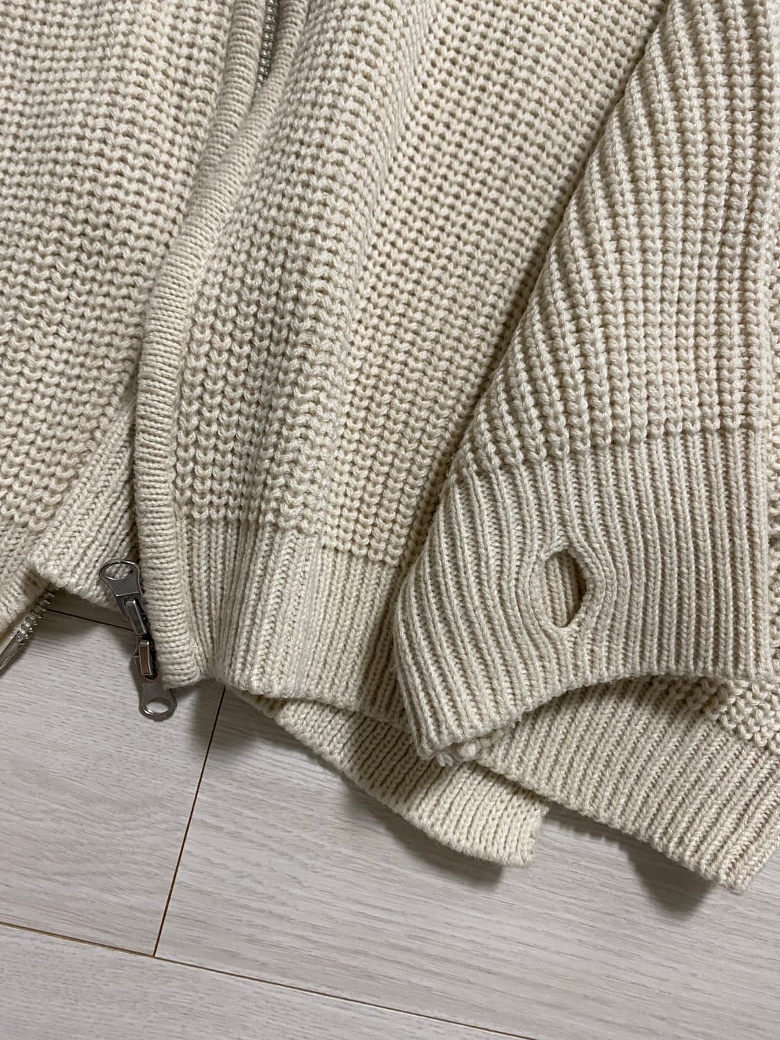 테네르 투웨이 후드 집업 니트 베이지 F 상품이미지4