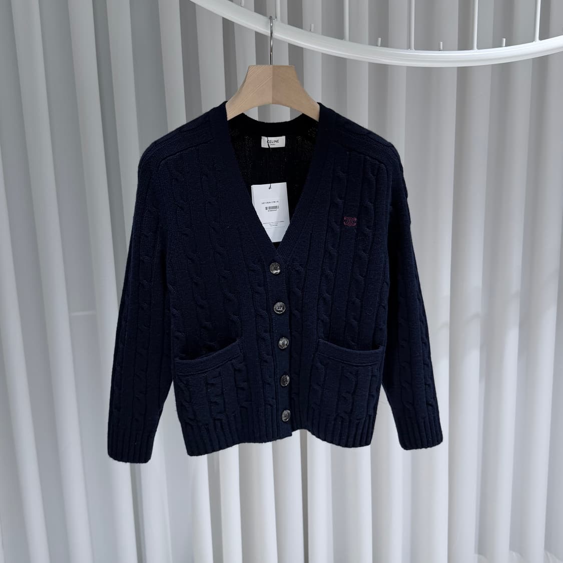 (A+/XS) / 셀린느 케이블 니트 트리옹프 캐시미어 가디건 네이비 상품이미지3