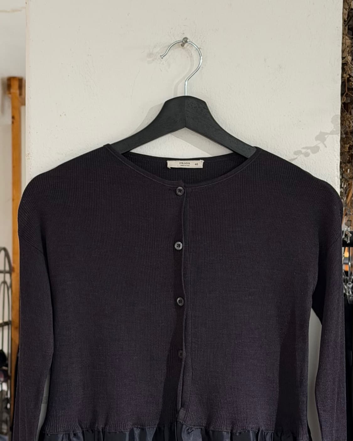 프라다 블랙 니트 실크 게더링 가디건 상품이미지4
