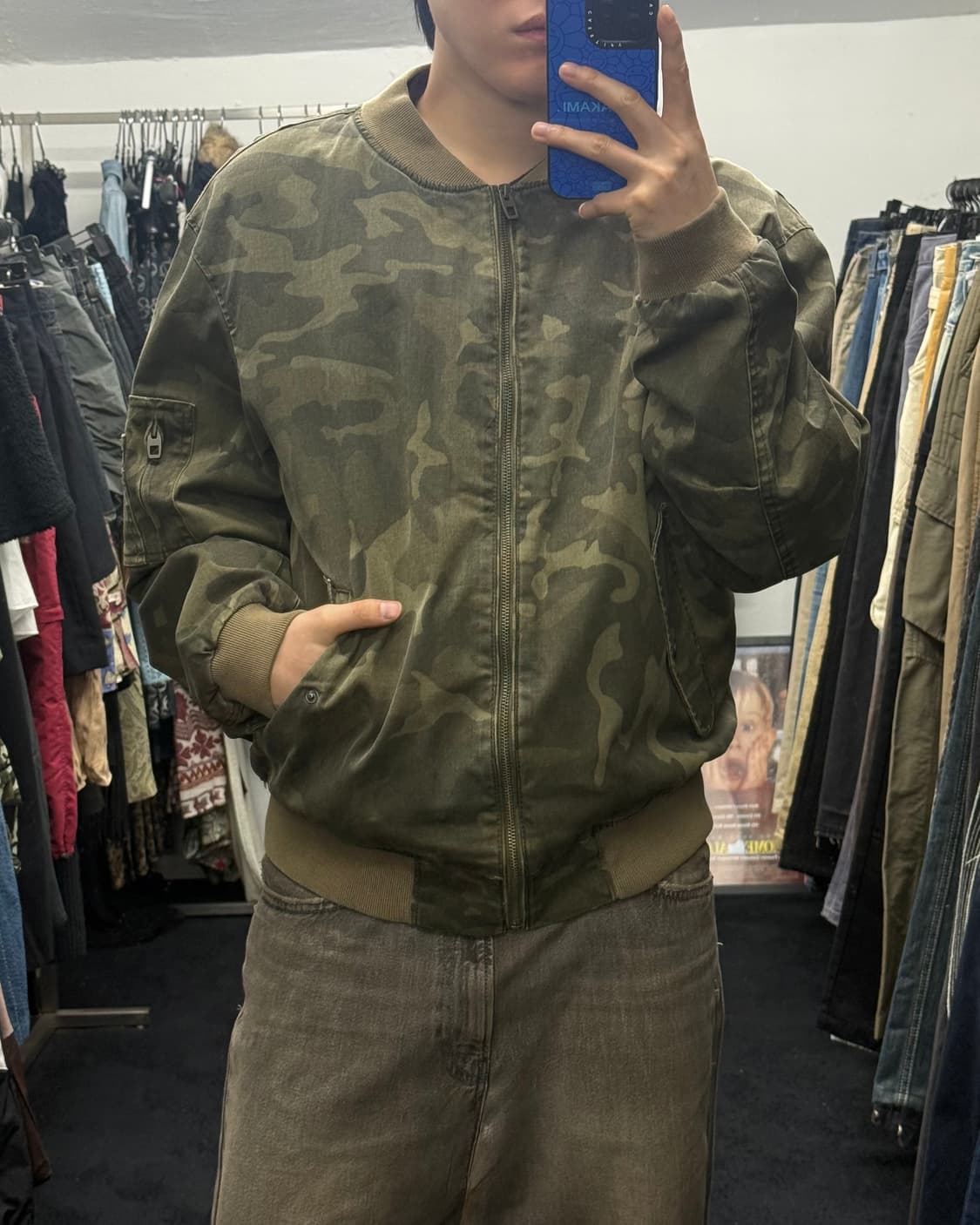 자라 카모 봄버 블루종 ma-1 항공 점퍼 코튼 빈티지 워싱 밀리터리 L 상품이미지1