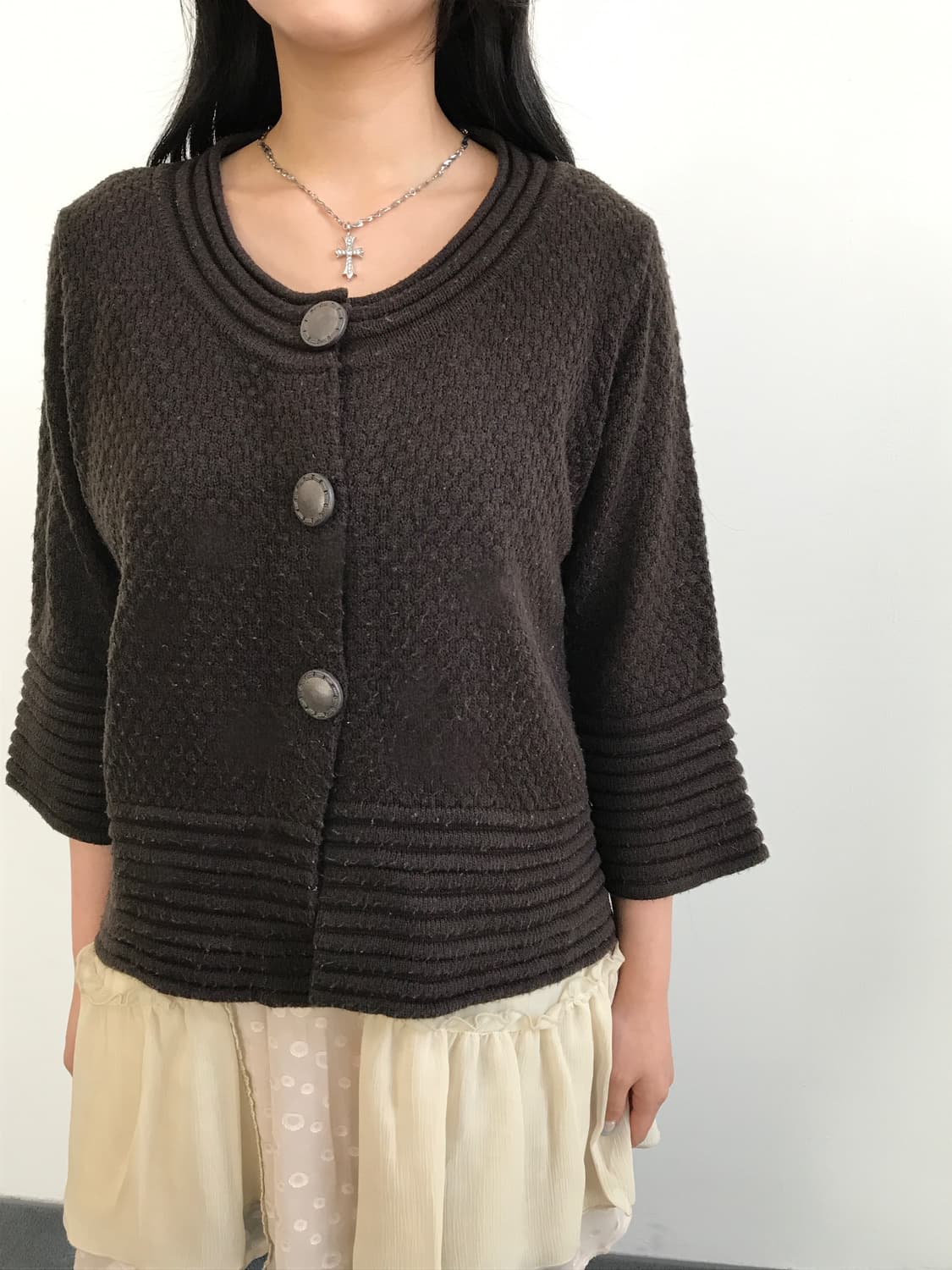 Jpn Dark Brown Textured Knit Cardigan  상품이미지2