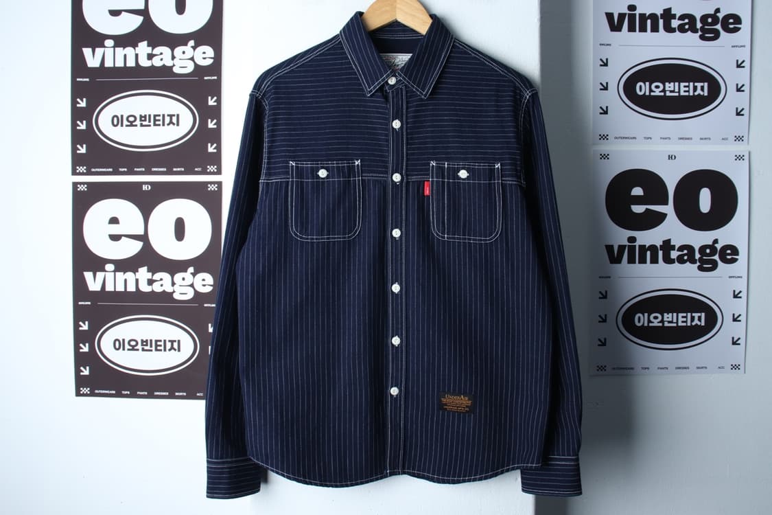 (L-XL) 언더에어 셔츠 남방 스트라이프 스티치 인디고-H33207 상품이미지2