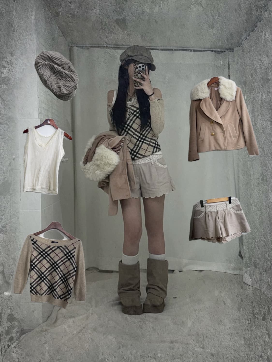 버버리 오픈숄더 니트 니혼진 라떼 히메 갸루 코디세트 상품이미지1