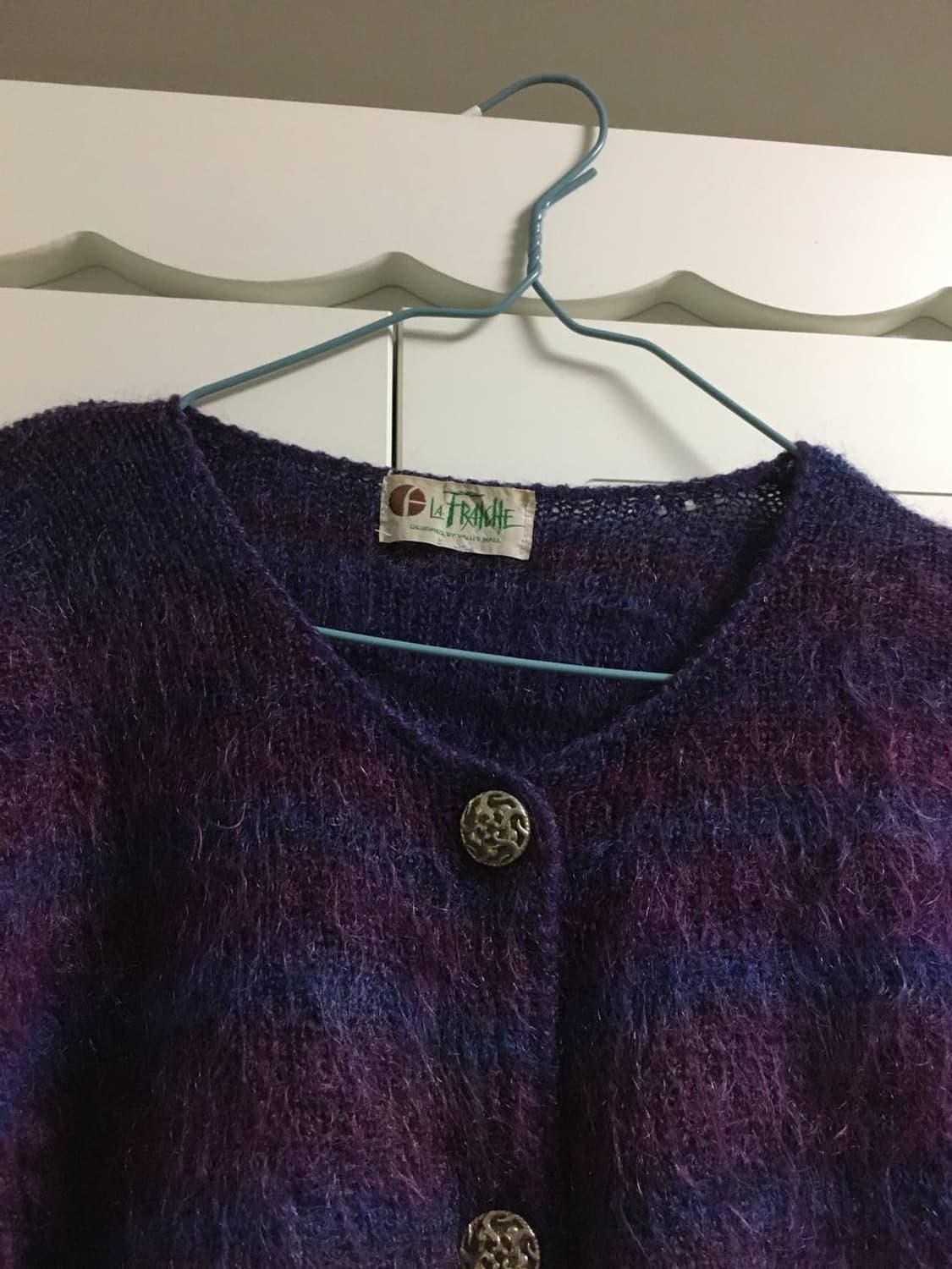 일본빈티지 울80 스트라이프 퍼플블루 니트 가디건 보헤미안 에스닉 백예린 상품이미지3