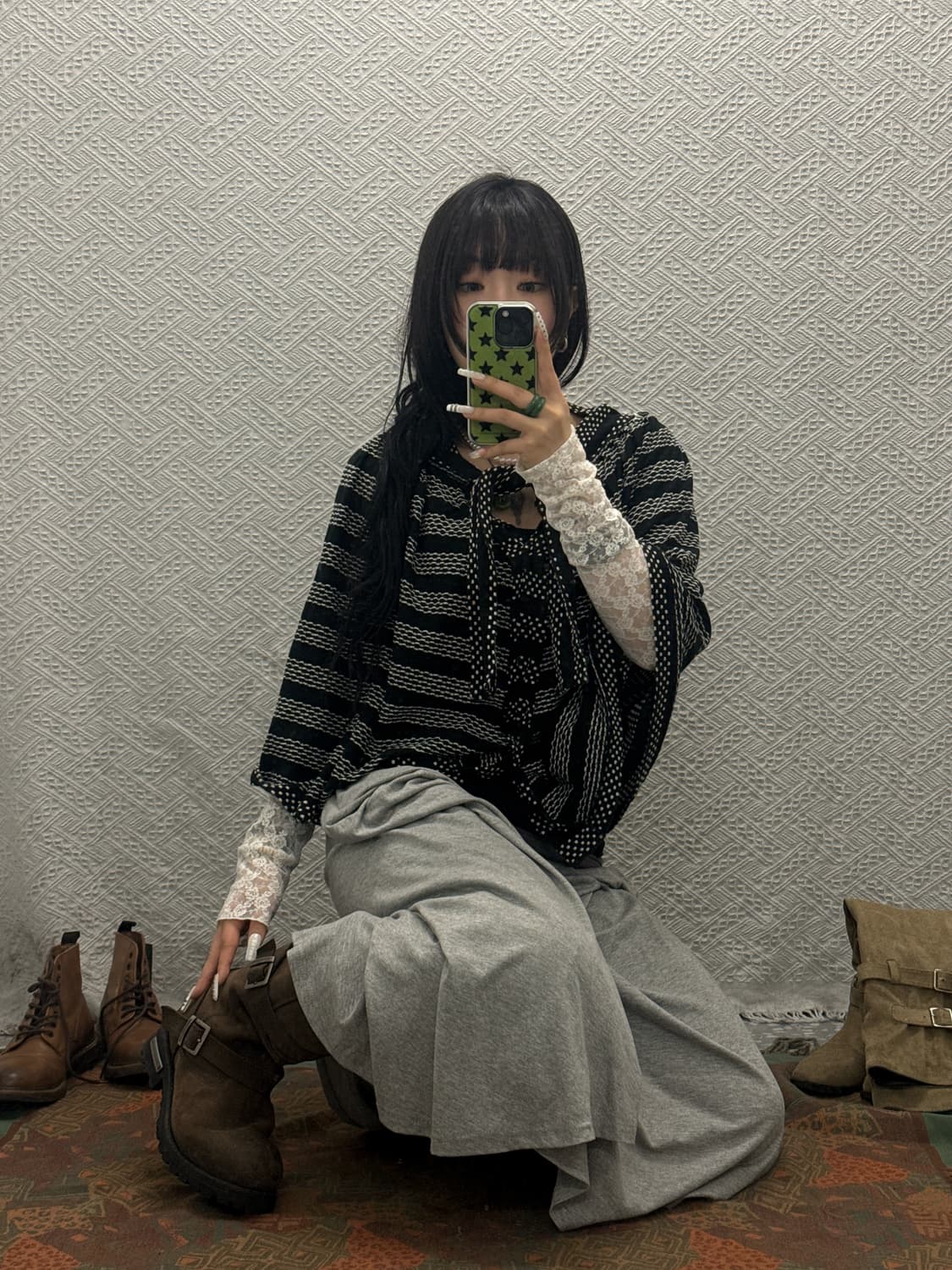 빈티지 Y2K 00's 갸루 도트 리본 시어 망토 케이프 K0086 상품이미지1