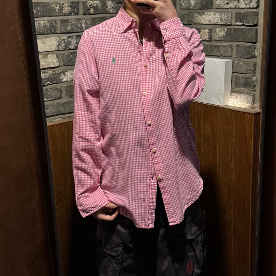 L) 폴로 랄프로렌 핑크 체크 클래식 버튼다운 린넨 셔츠 상품이미지8