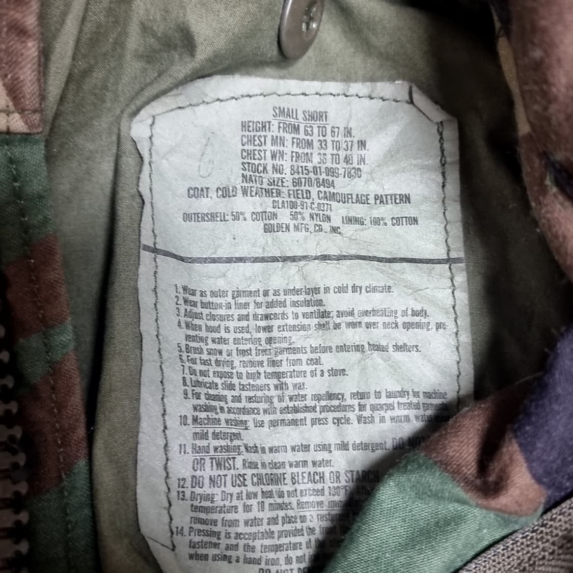 미군 오리지널 우드랜드 카모 M65 필드 자켓(스몰숏) 상품이미지2