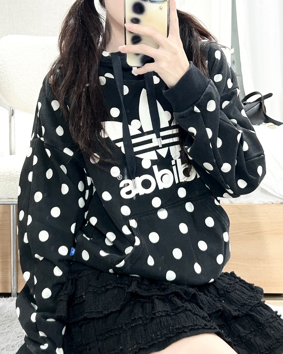 아디다스 빅로고 도트 블랙 후드 상품이미지3