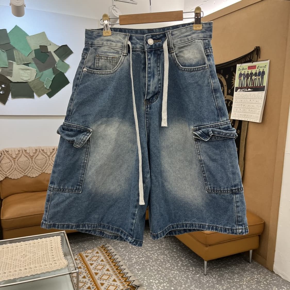 빈티지 스트릿 캐주얼 버뮤다 데님 카고 반바지 26인치 C11005 상품이미지3