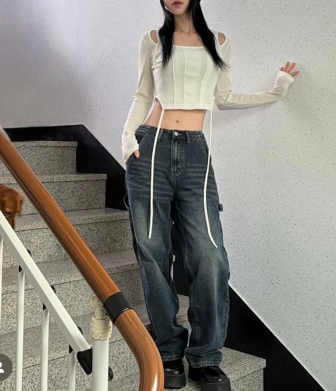 ulifezip 유라이프지 팬츠 와이드& 컷아웃 티 세트 힙한 키치 상품이미지1