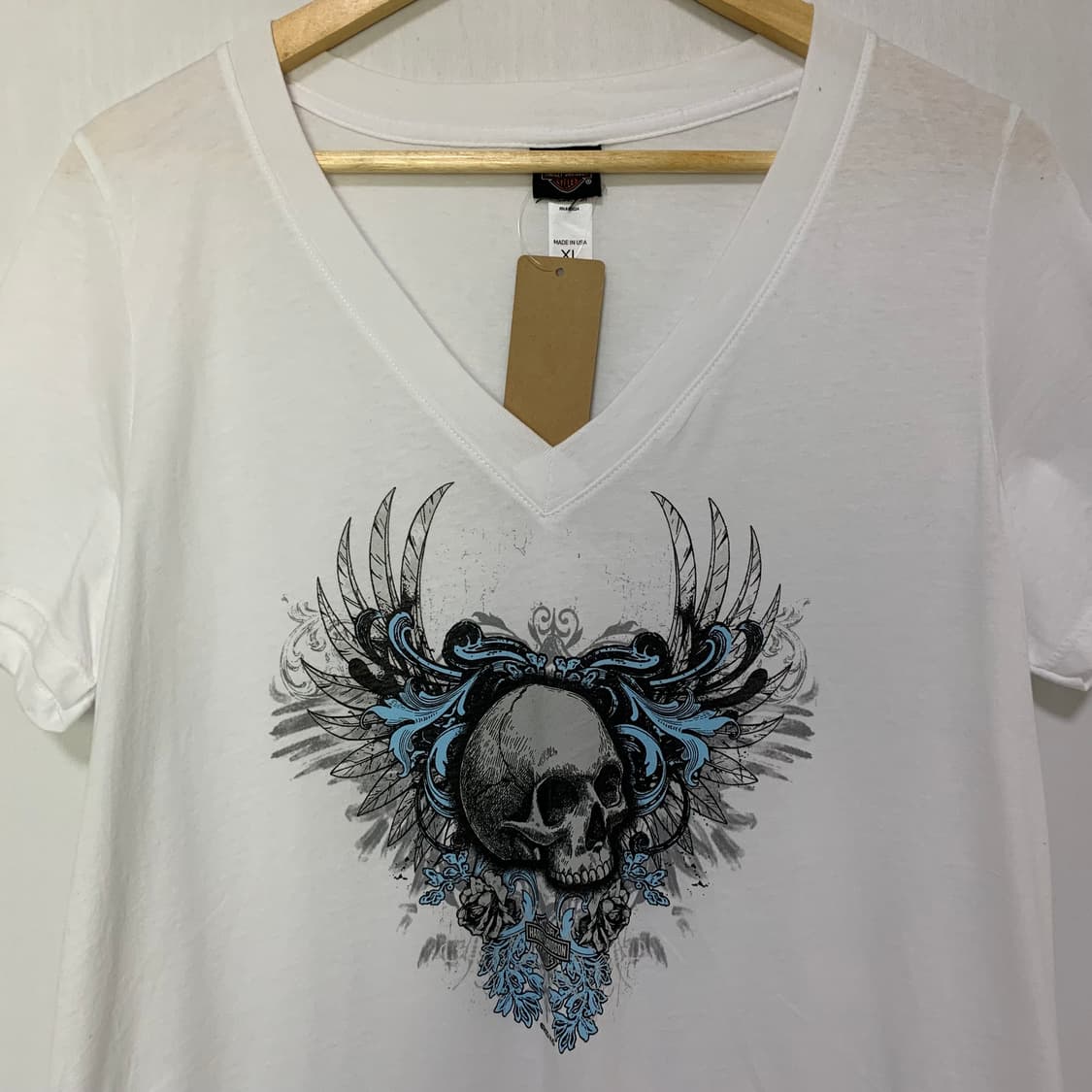 할리데이비슨 빈티지 해골 프린팅 브이넥 반팔 티셔츠 남녀공용 XL 상품이미지2