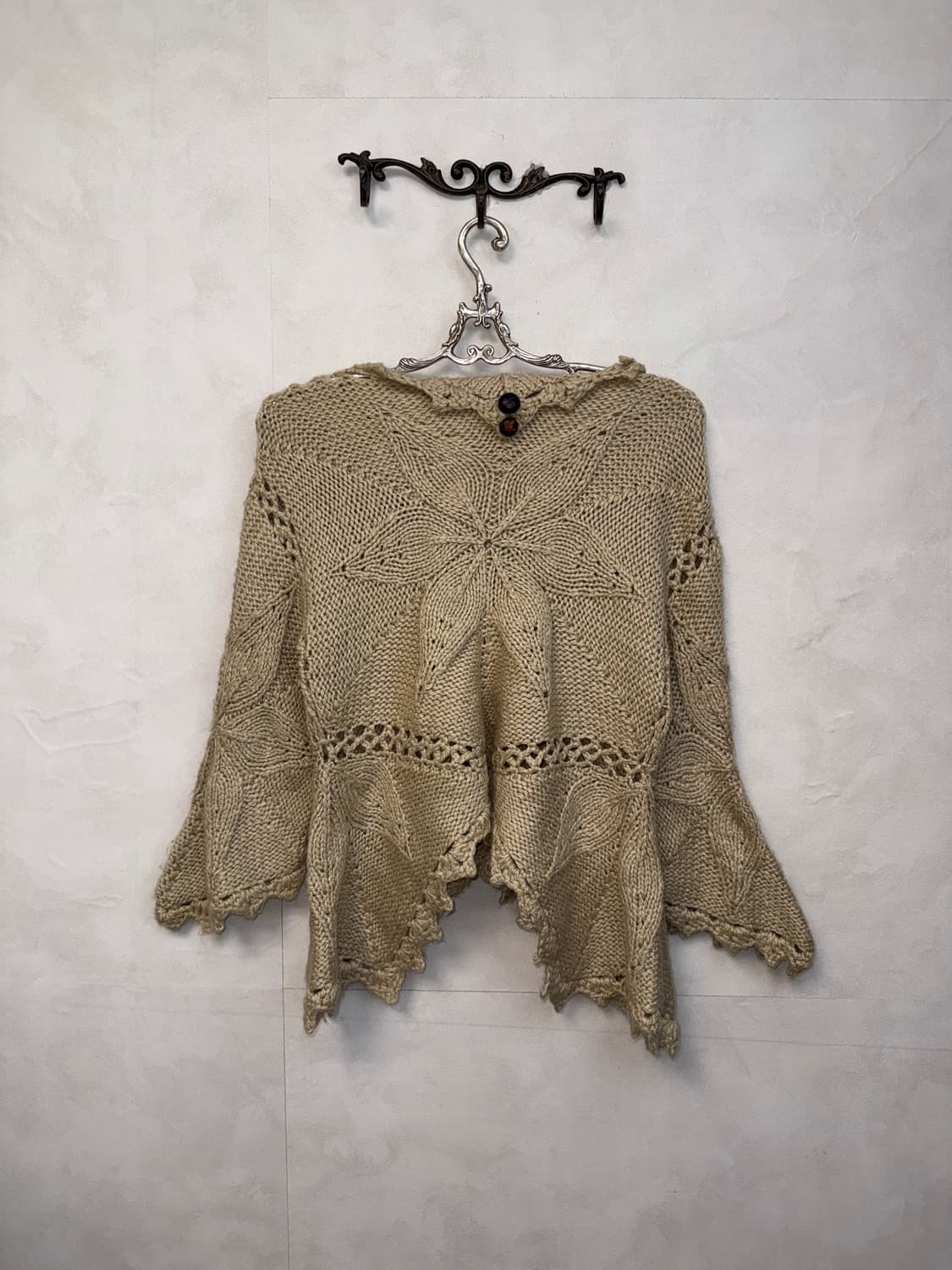 Beige bohemian flower crochet wool 가디건 상품이미지5