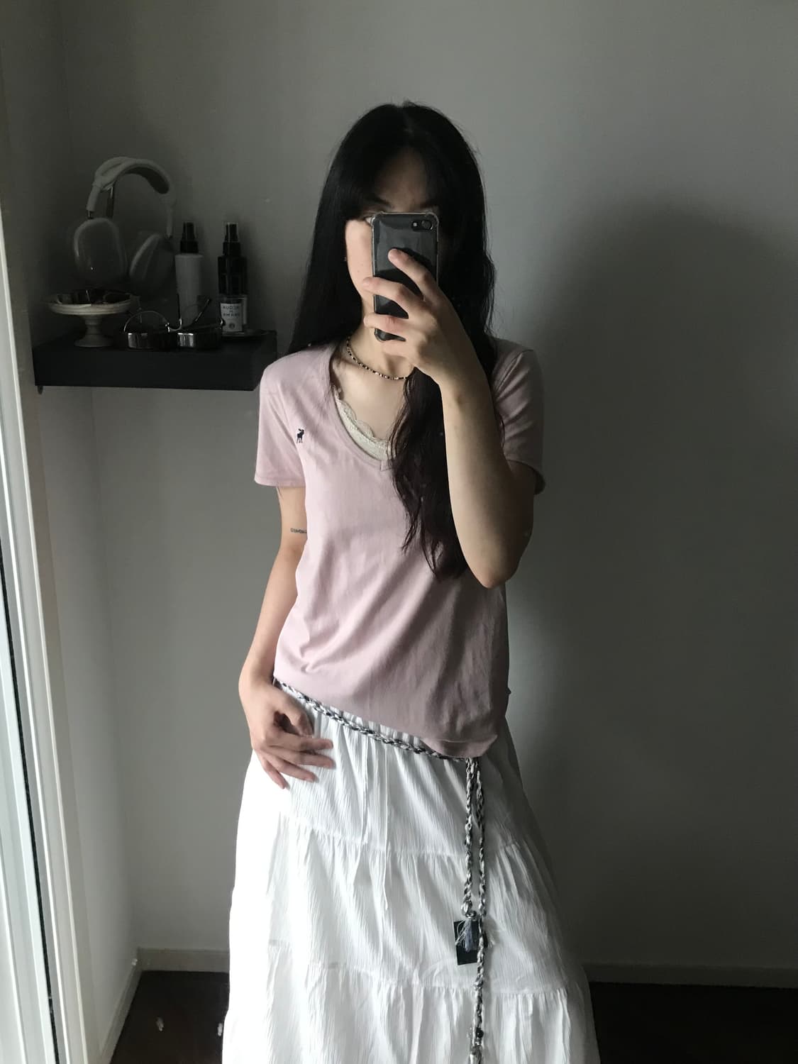 아베크롬비 산양 로고 핑크 브이넥 반팔티 상품이미지1