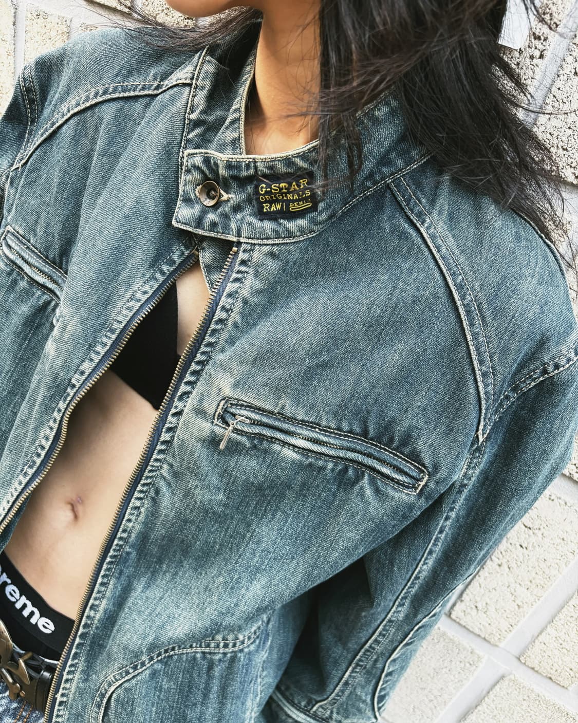 지스타 로우 워싱 그런지 데님 바이커자켓 상품이미지1