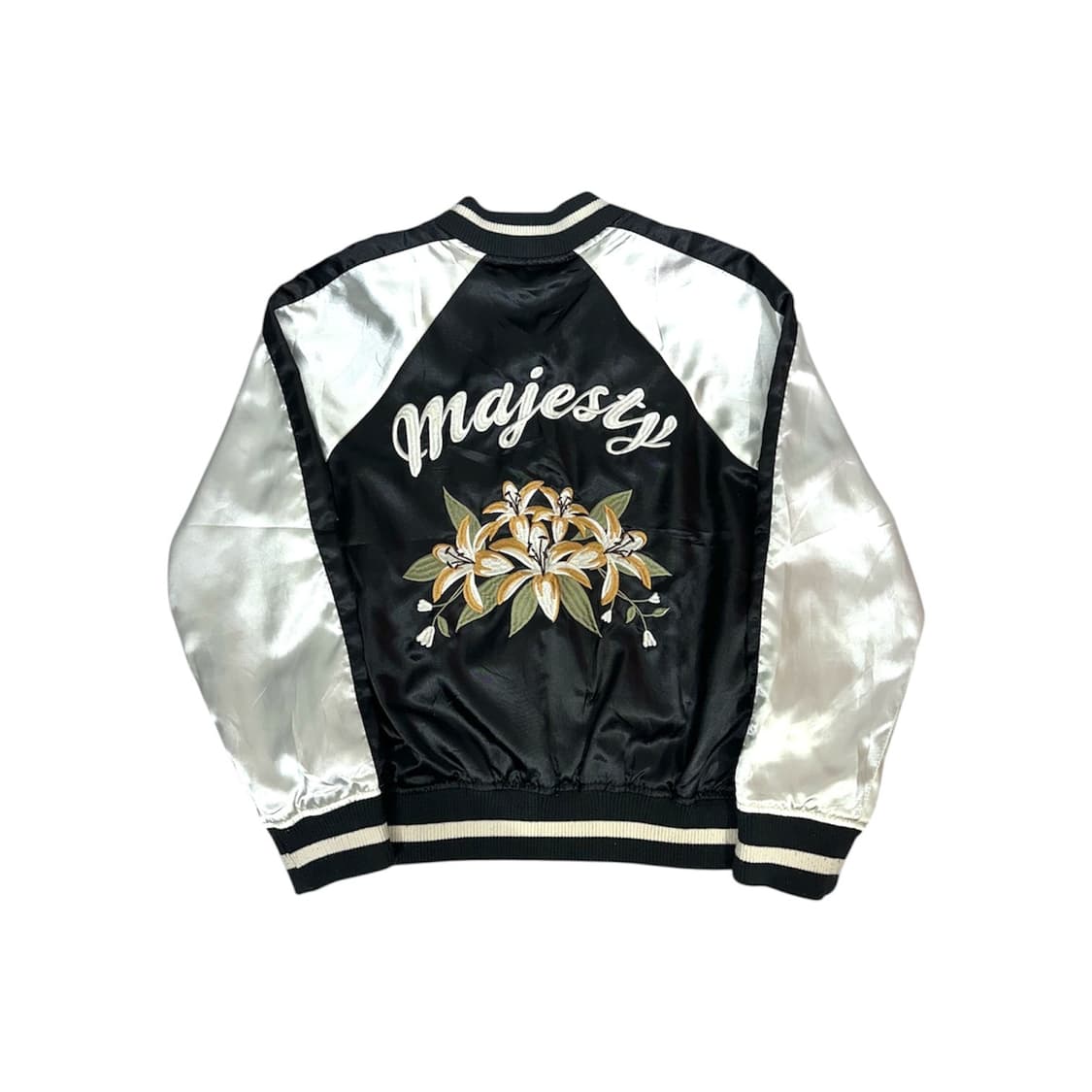 일본 빈티지 블랙 화이트 꽃 자수 스카잔 자켓 L 상품이미지5