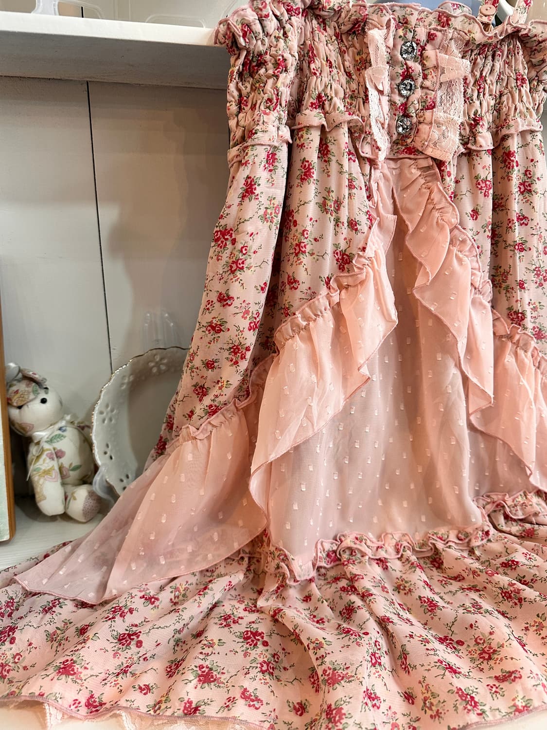 플라워 핑크 프릴 원피스 상품이미지5