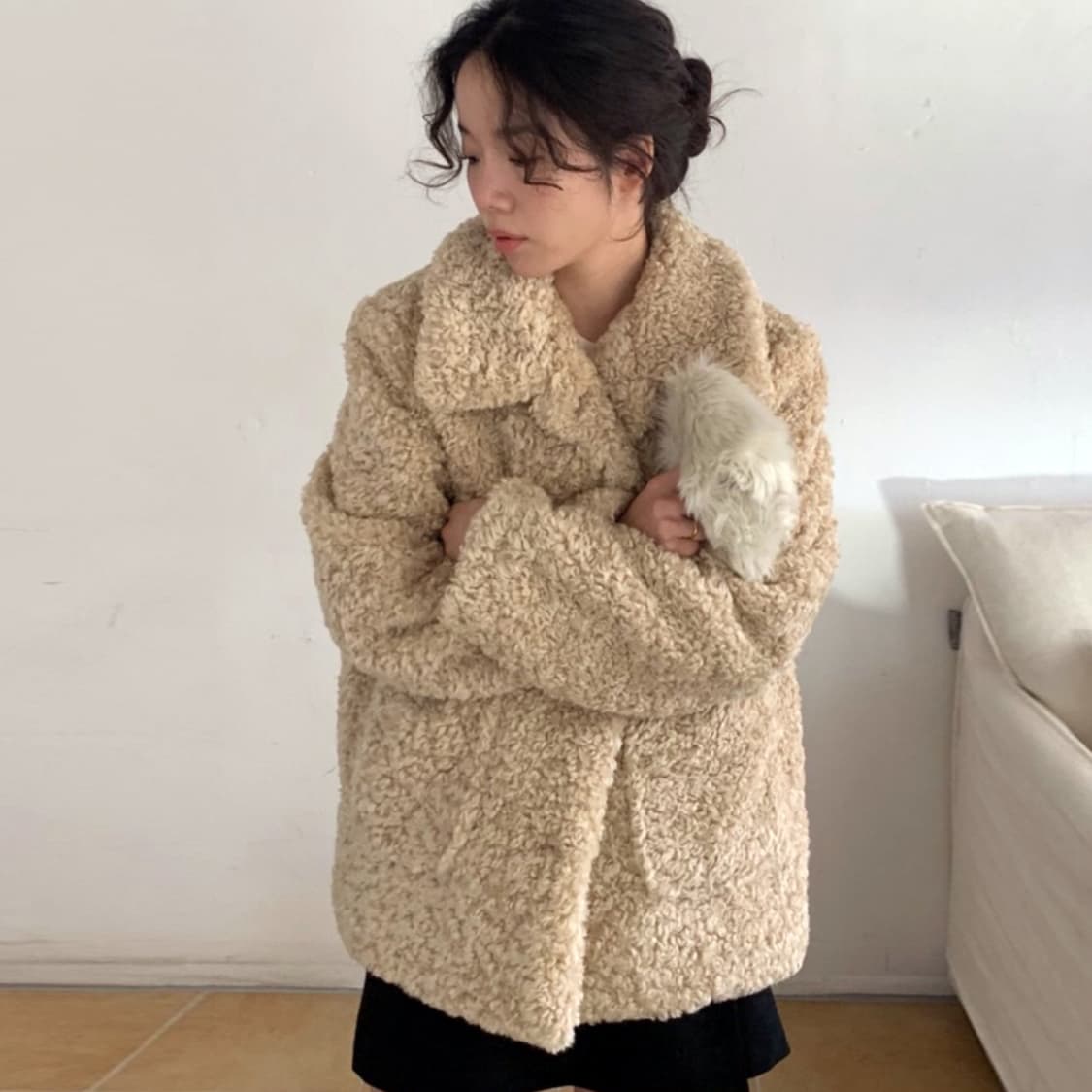 드온도(de Ondo) 카나 시어링 푸들퍼 자켓 프리사이즈 새상품 상품이미지2