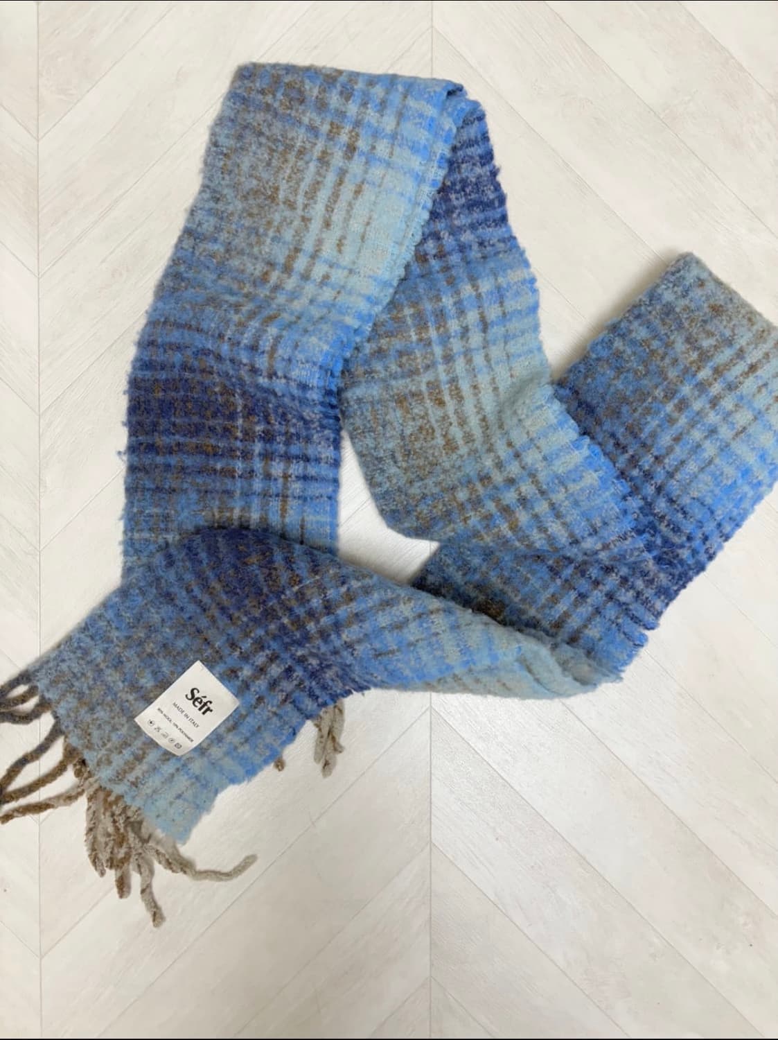 세퍼 sefr 블루 체크 울 머플러 스카프 상품이미지1
