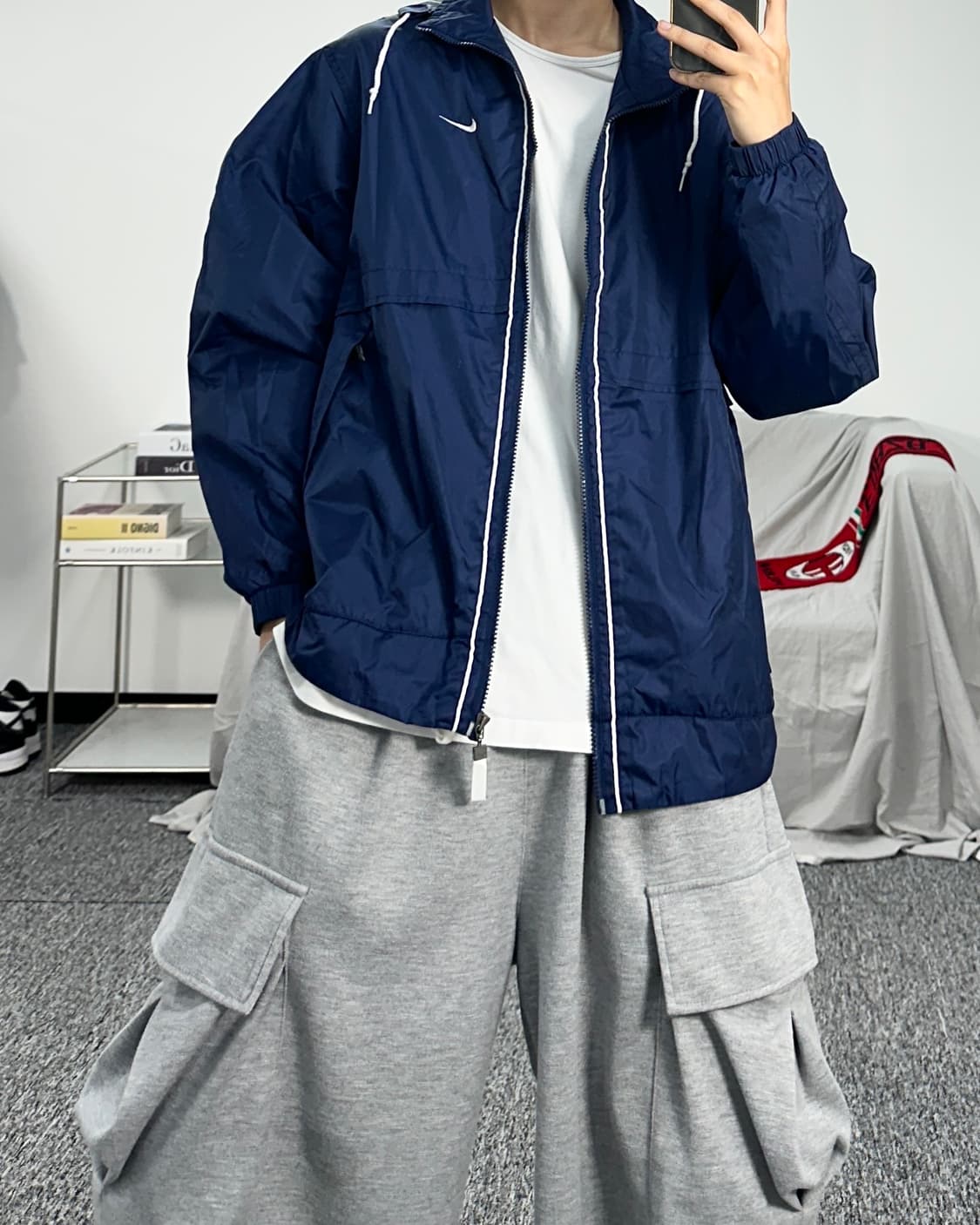 나이키 00s 네이비 화이트 스우시 바람막이 S 상품이미지3