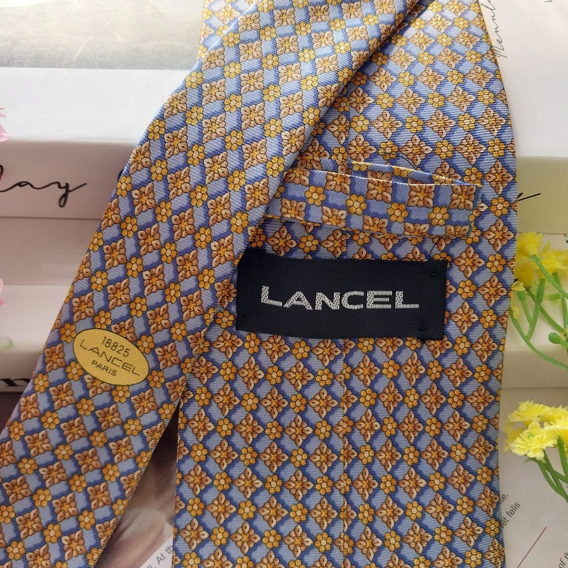란셀 실크 블루&골드 자카드 넥타이 9.6cm A+~A등급 K1488
 상품이미지6