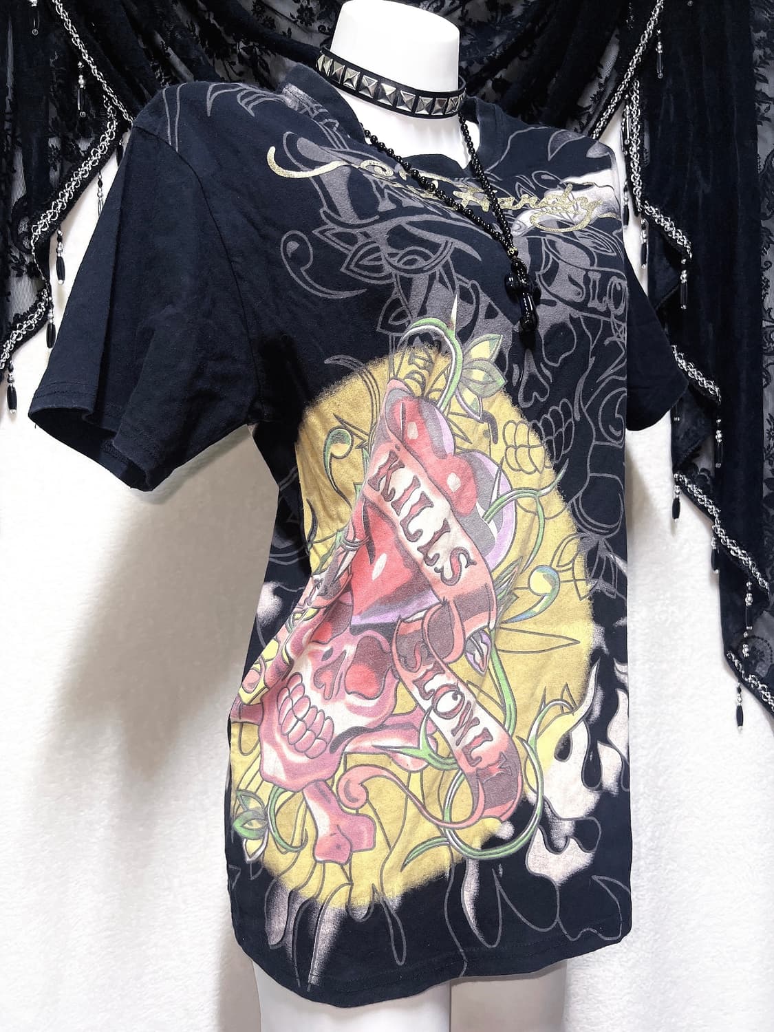 에드하디 해골 스컬 프린팅 올드스쿨 반팔티 고스 펑크 y2k 디그딥 핀터 상품이미지3