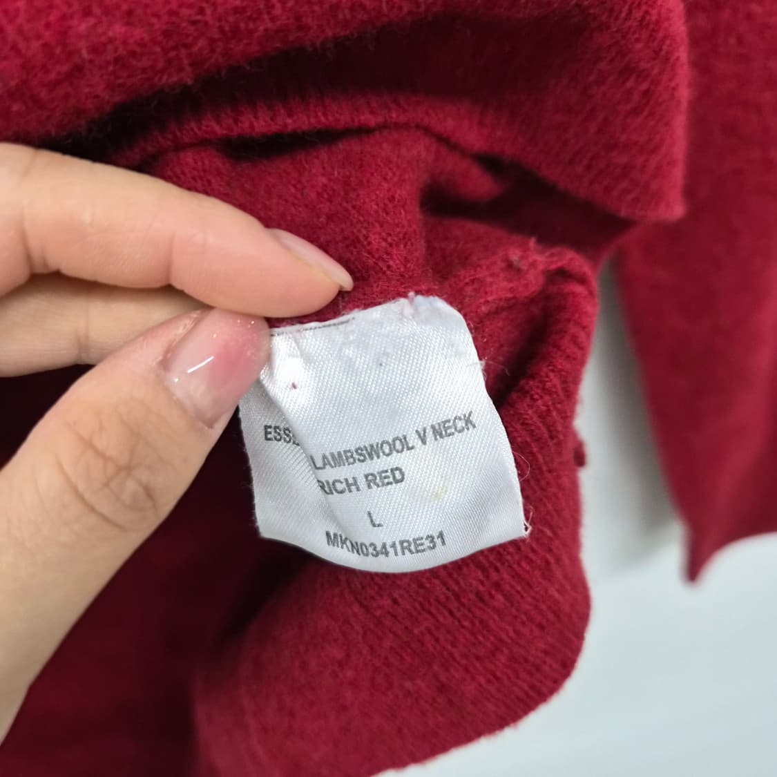바버 V넥 니트 스웨터 버건디 남녀공용 L 상품이미지5