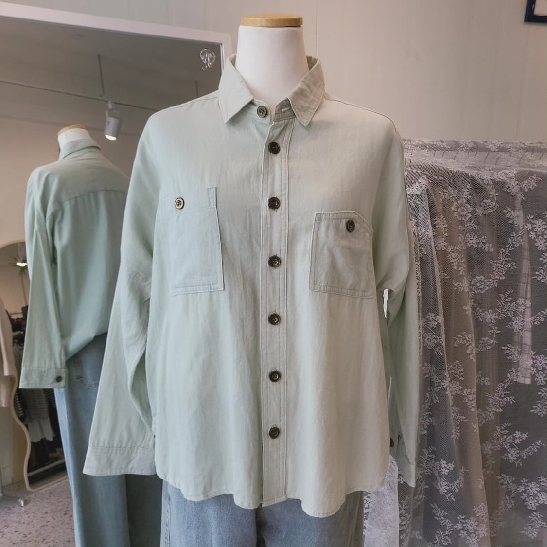 Murua 민트그린 브론즈버튼 셔츠 상품이미지7