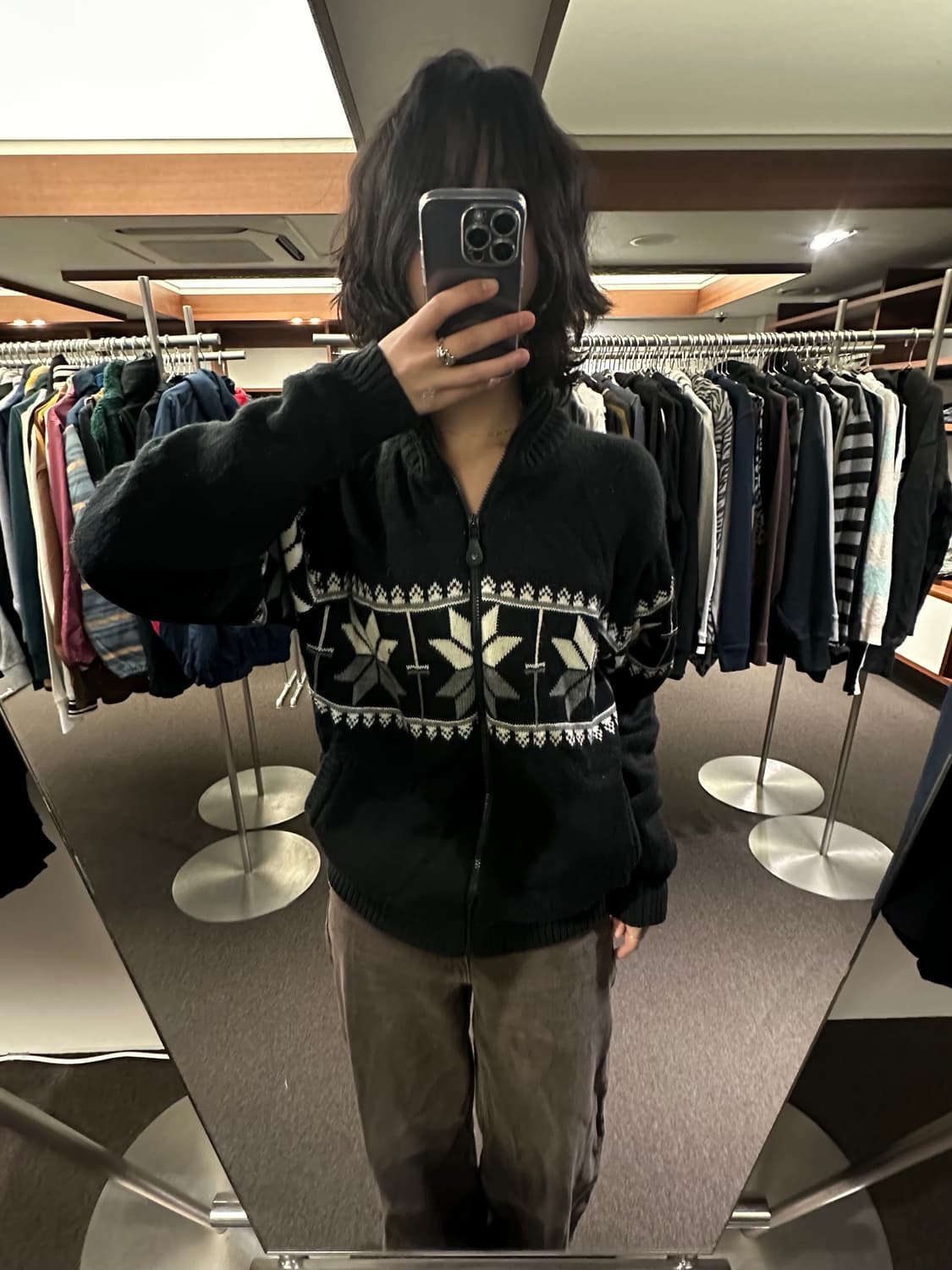 XL)anti label 빈티지 노르딕 패턴 풀집업 스웨터 상품이미지1