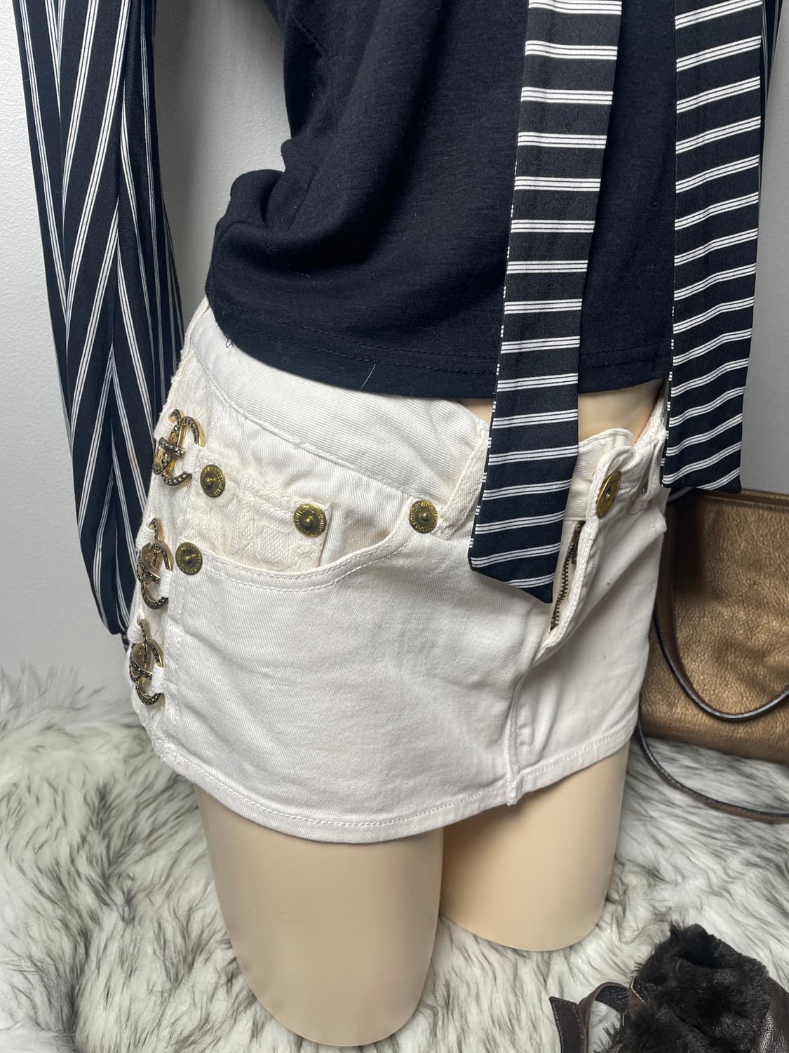 빈티지 갸루 골드 사이드링 로우라이즈 스커트 팬츠 상품이미지1