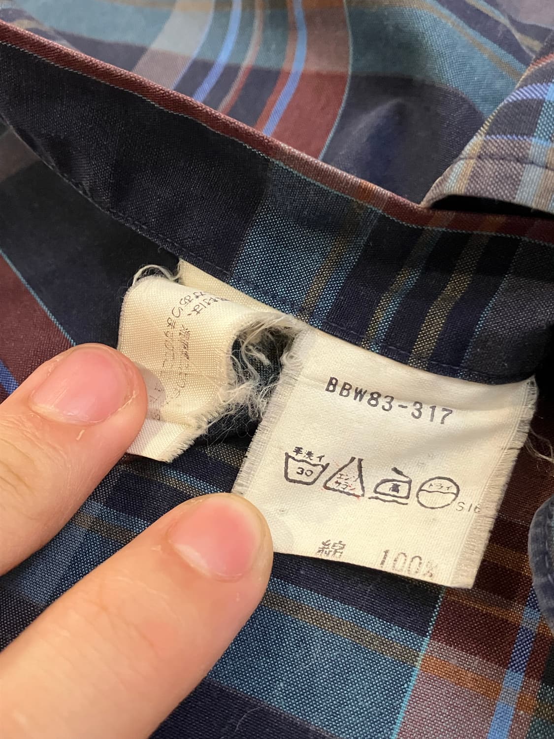 90s 버버리 일본판 노바체크 셔츠 네이비 상품이미지6