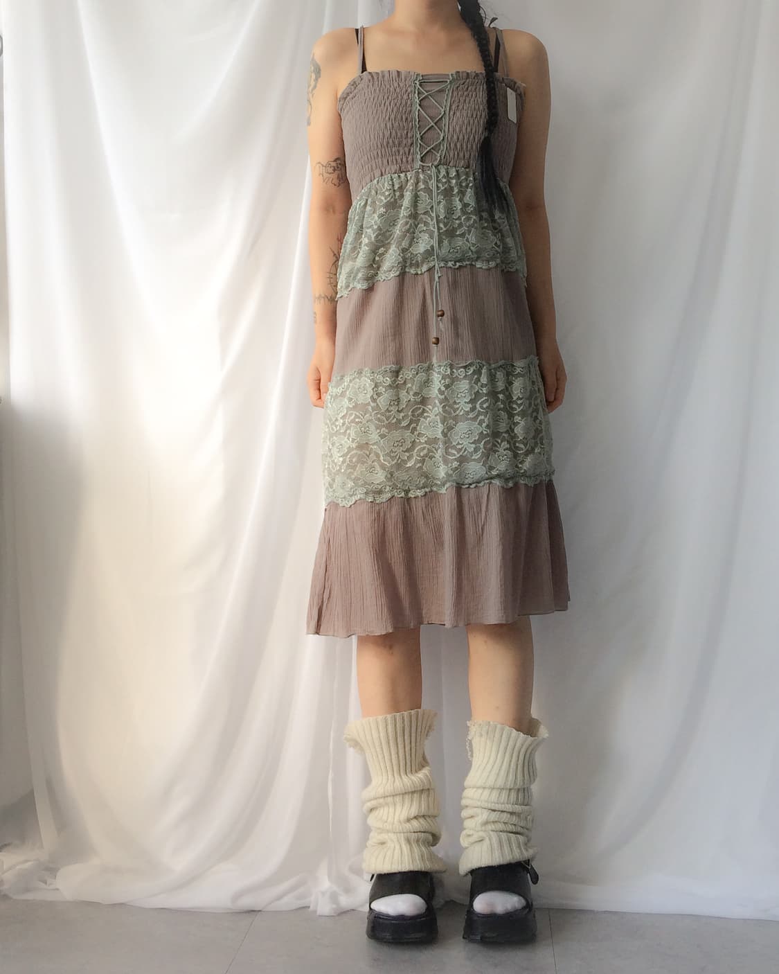 Lace layer lace up point sleeveless one  상품이미지6