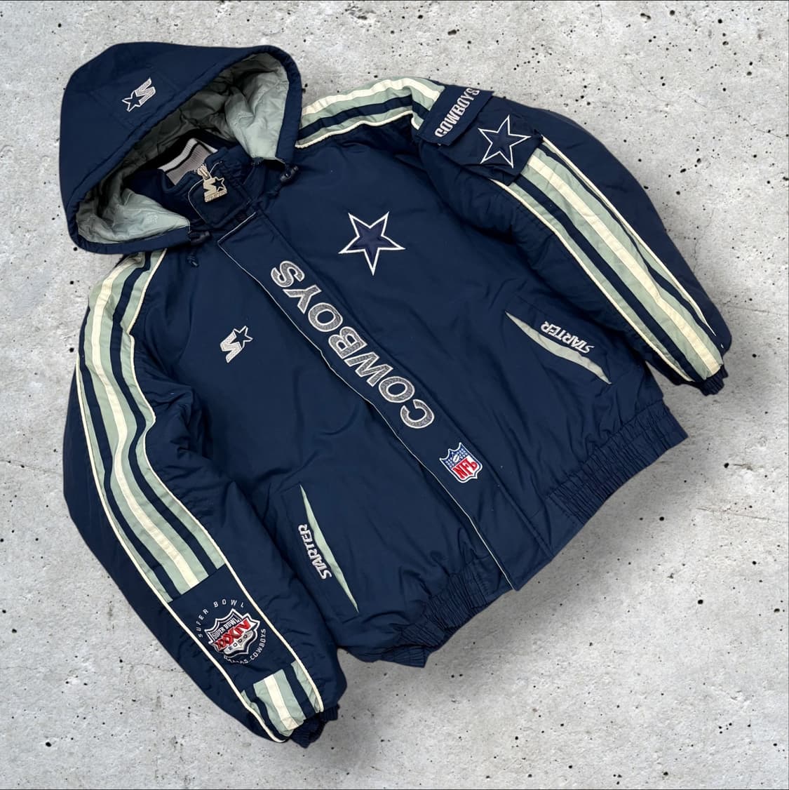[M] 스타터 NFL 프로라인 카우보이스 후드 패딩 자켓 네이비 B655 상품이미지1