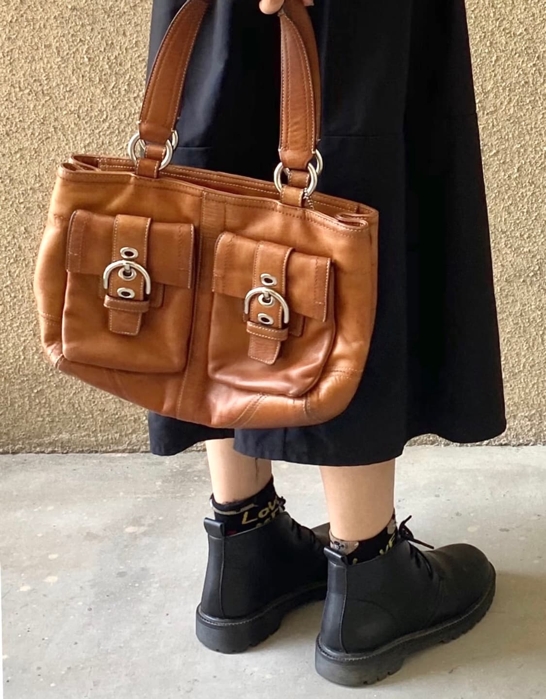 Old coach 헤리티지 브라운 레더 더블 포켓 토트백 숄더백 상품이미지1