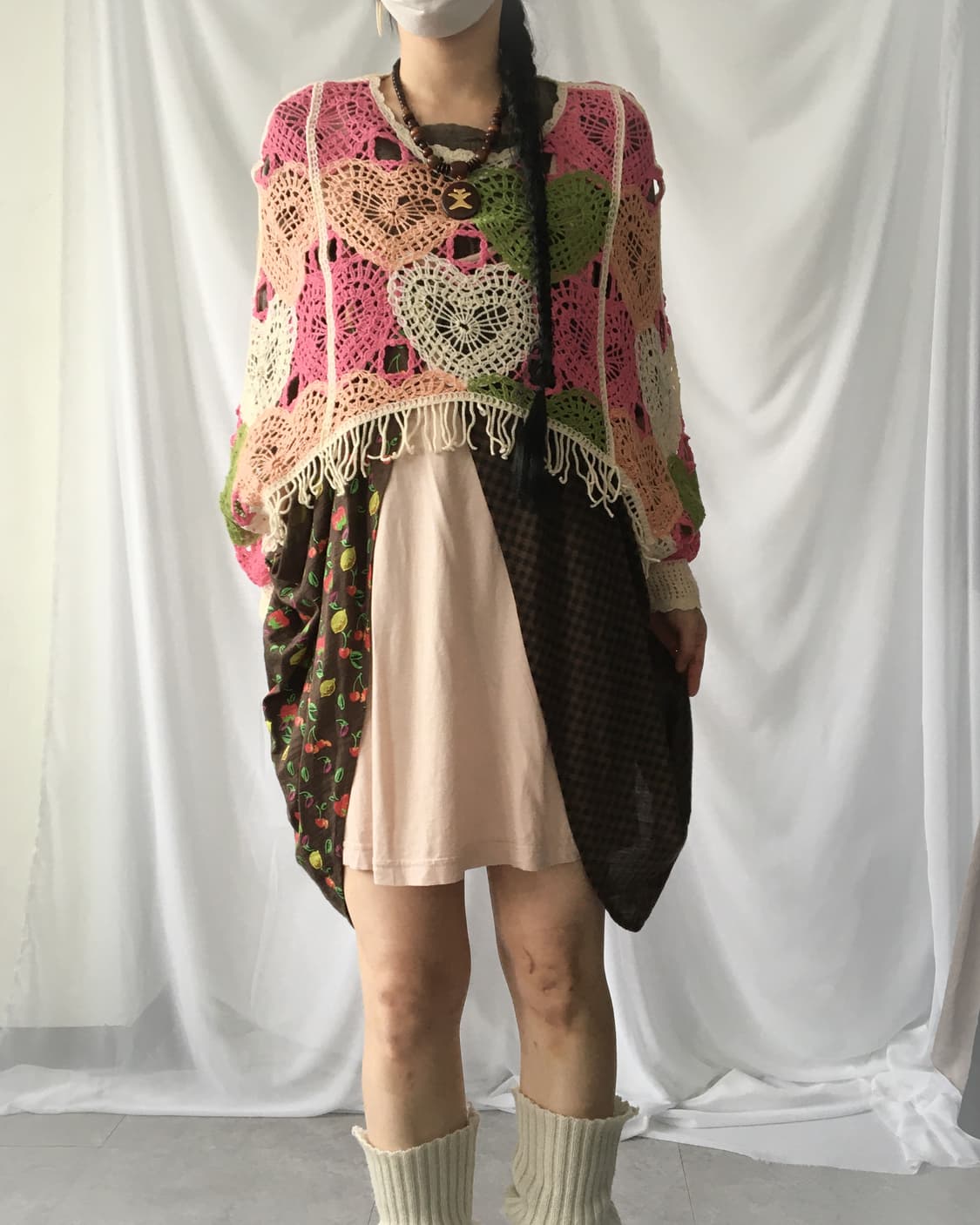 Heart pattern fringe crochet top 상품이미지5