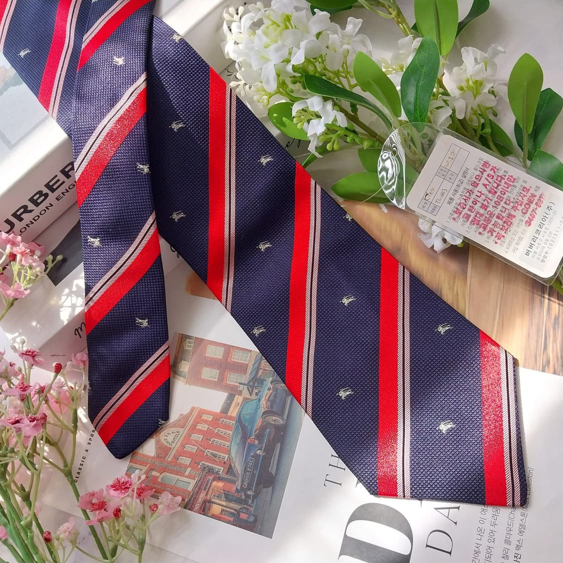 버버리 정품 기마사 로고 전체패턴 넥타이 9.9cm 새제품 K2215 상품이미지3