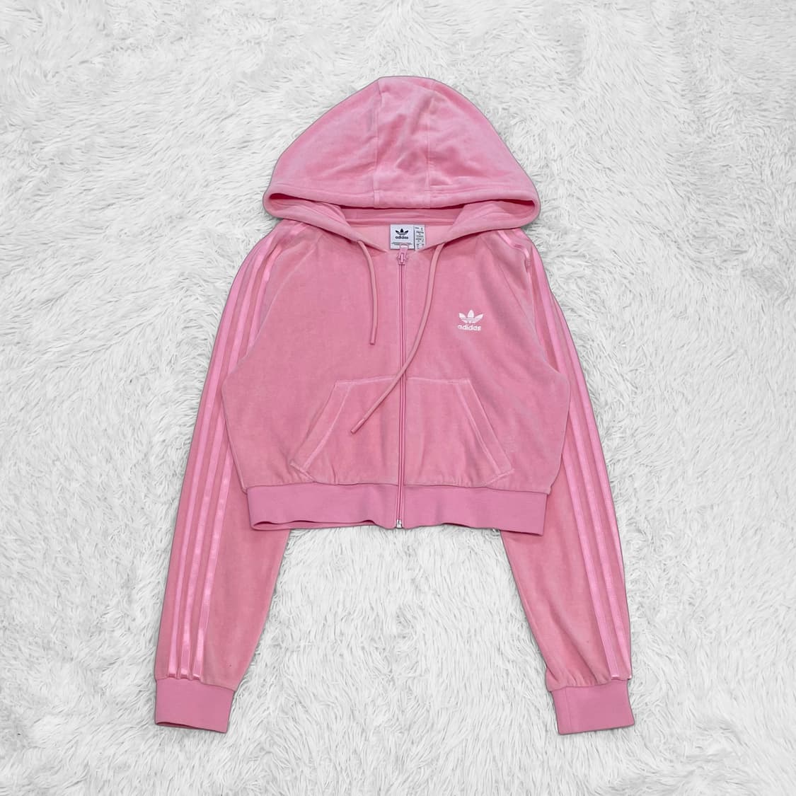 아디다스 베이비핑크 벨벳 크롭 후드집업 핑크 상품이미지2