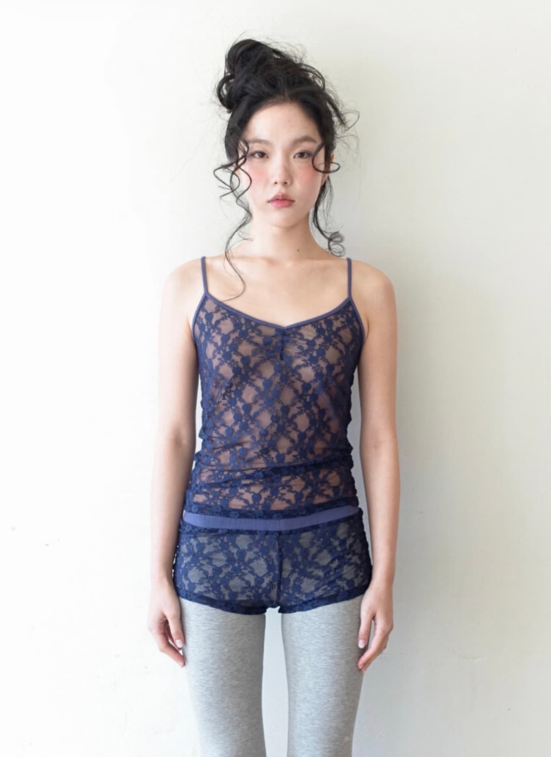 샵페어리 레이스 슬리브리스 나시 네이비 상품이미지2