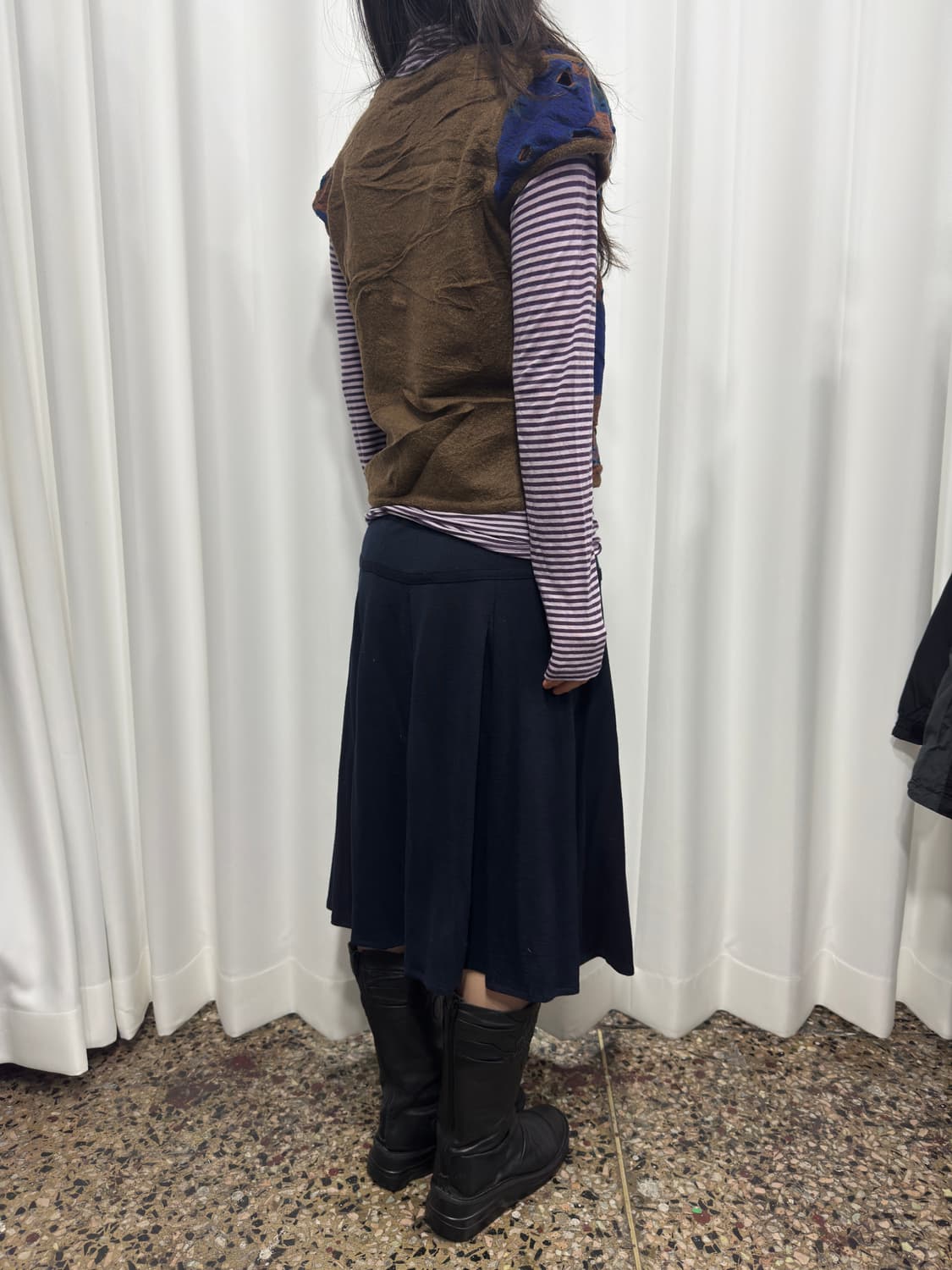 navy pleats midi skirt 상품이미지5