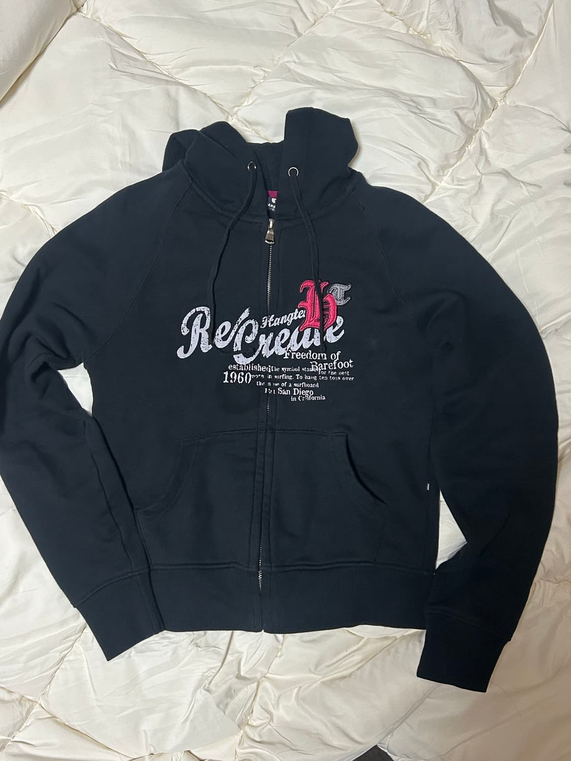 행텐 빈티지 패치 프린팅 후드집업 상품이미지2