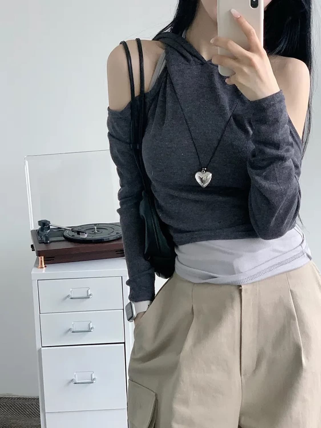 그레이 트임 후드 티셔츠 상품이미지2