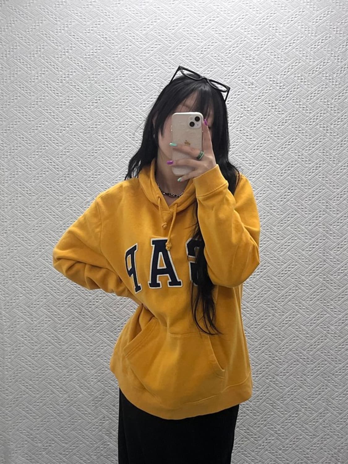 갭 올드스쿨 Y2K 빅로고 머스타드 후드티 L C07058 상품이미지1