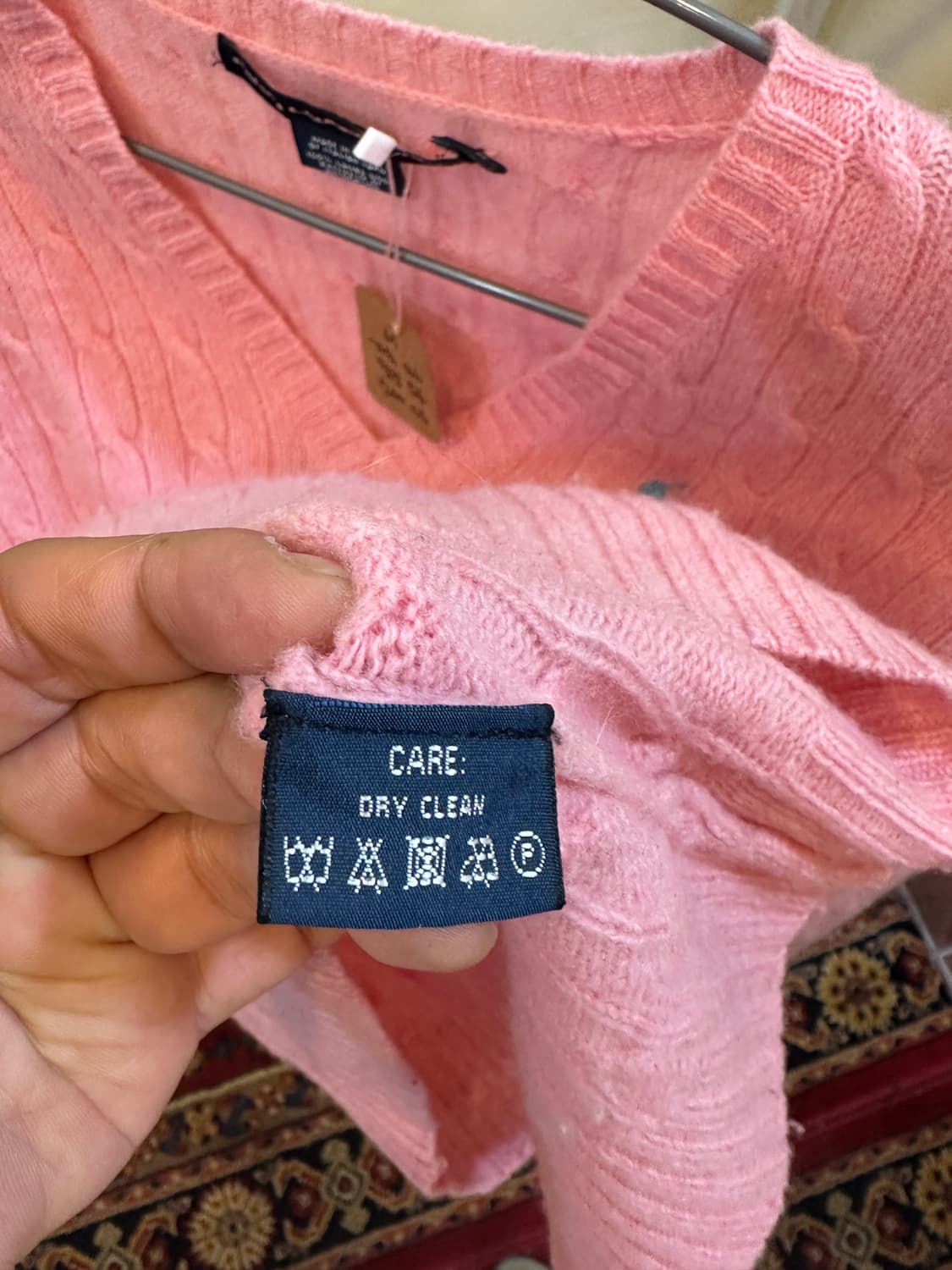 폴로 랄프로렌 케이블 니트 브이넥 스웨터 핑크 M 상품이미지5