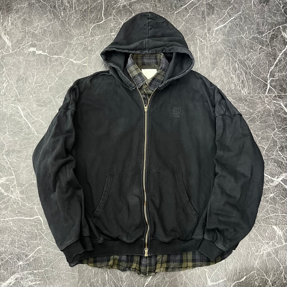 언더마이카 피스키 더블 레이어드 셔츠 후드 집업 상품이미지2