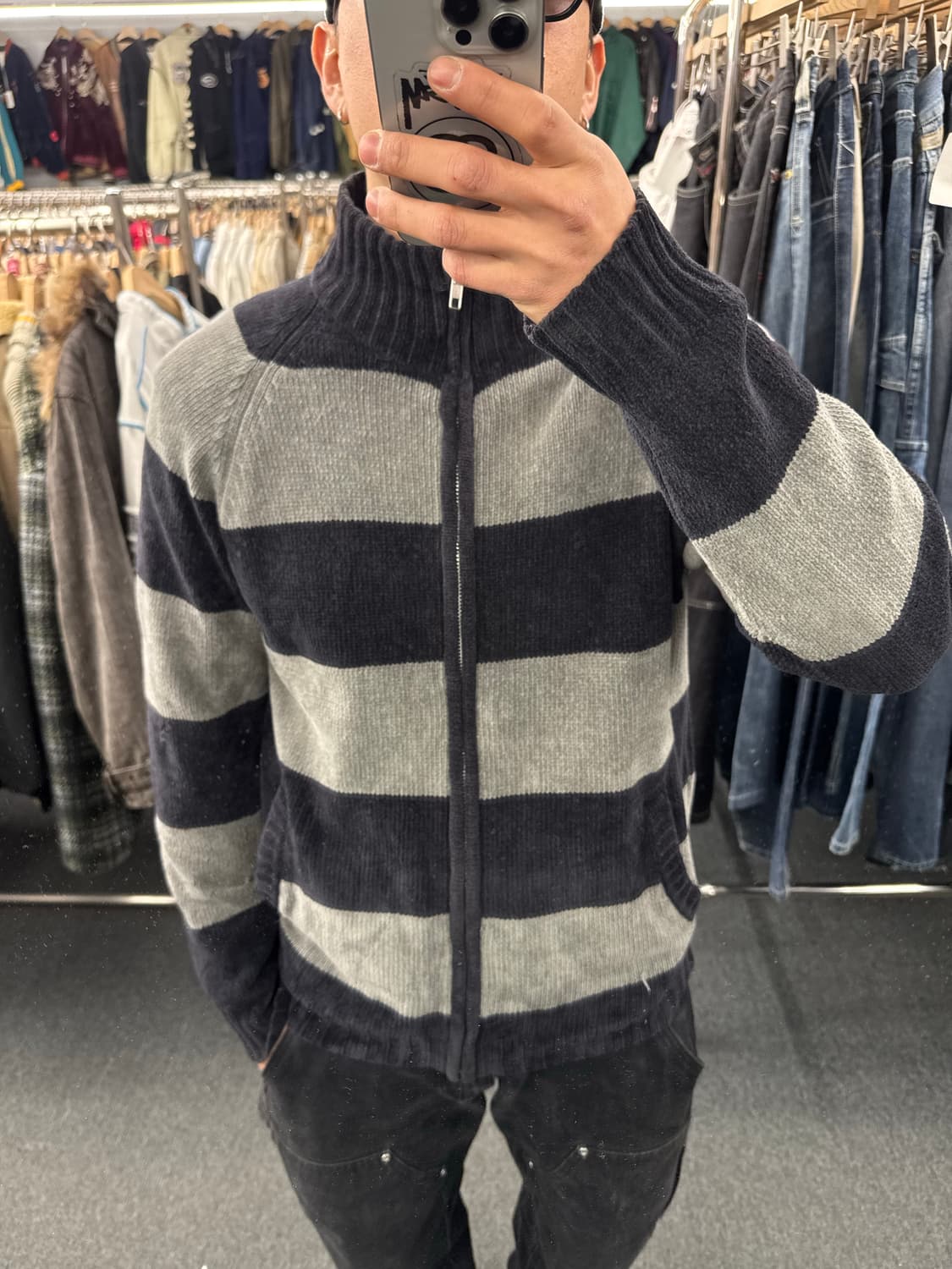 L) vintage U.S NAVAL 빈티지 스트라이프 니트 집업 상품이미지1
