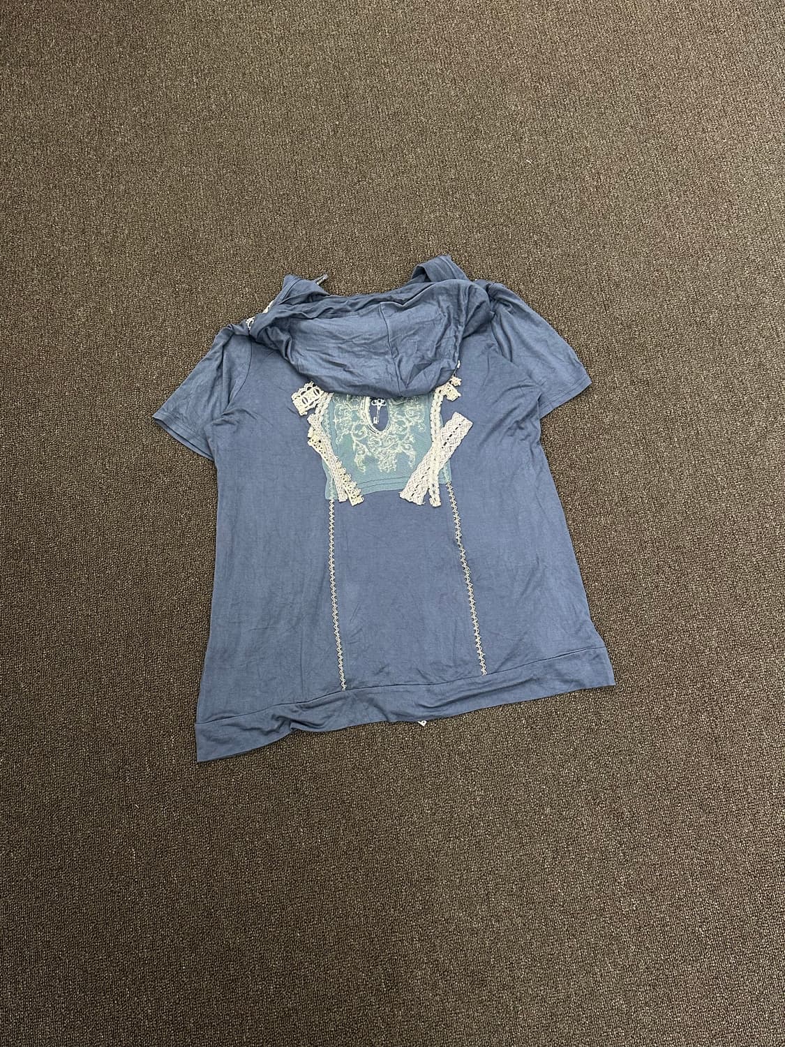 OS)Ozz Angero 빈티지 여성 레이스 디테일 반팔 후드집업 상품이미지7