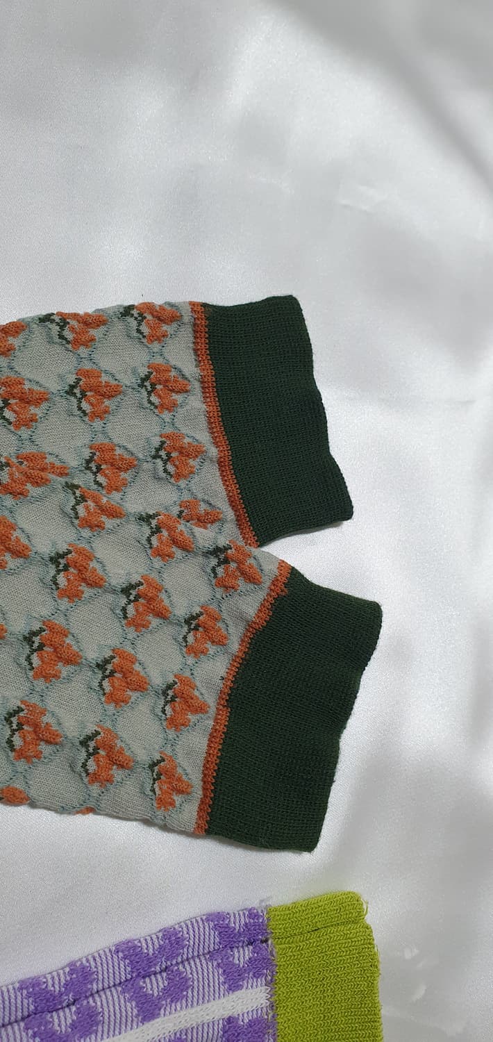 2컬레 가격 그린 퍼플 오렌지 꽃 플라워 패턴 양말 상품이미지8