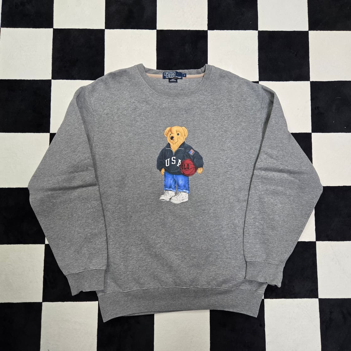 S 폴로랄프로렌 90s USA 폴로베어 스웻셔츠 맨투맨 그레이 상품이미지1