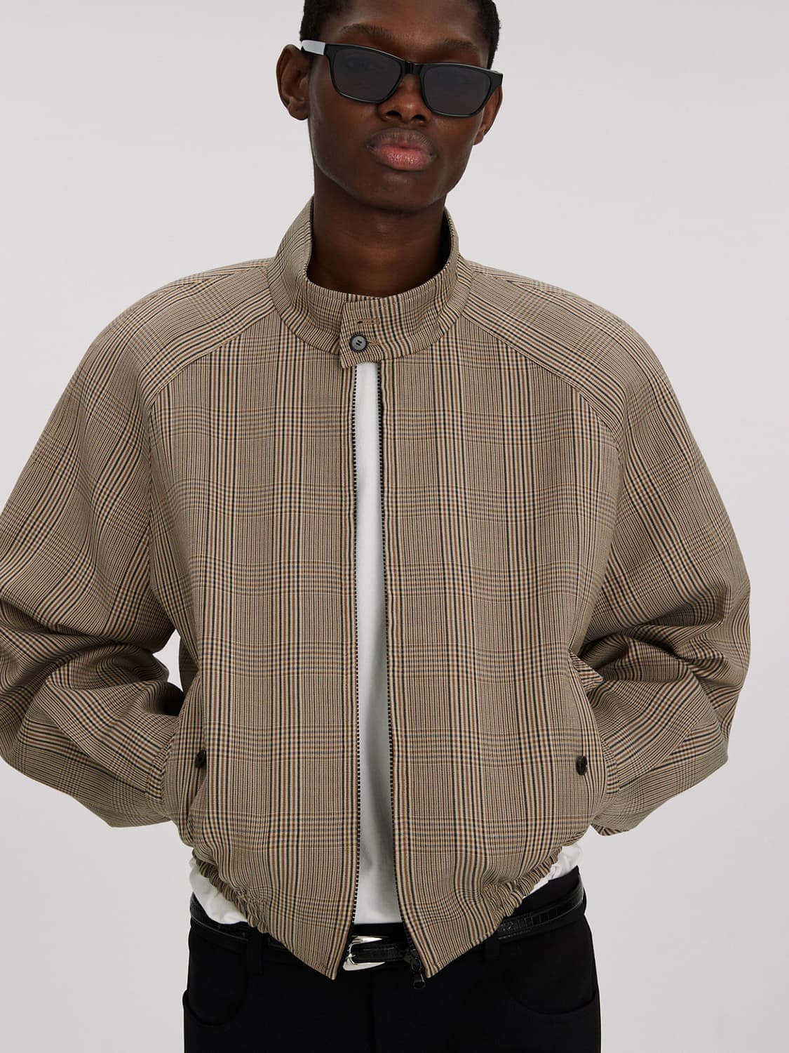 렉토 글렌체크 해링턴 숏 울 자켓 블루종 M 상품이미지1