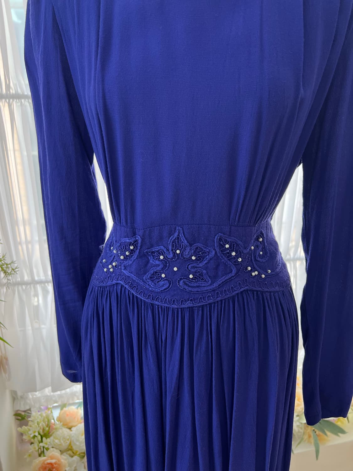 로열 블루 비즈 웨이스트 스모크 원피스 상품이미지6