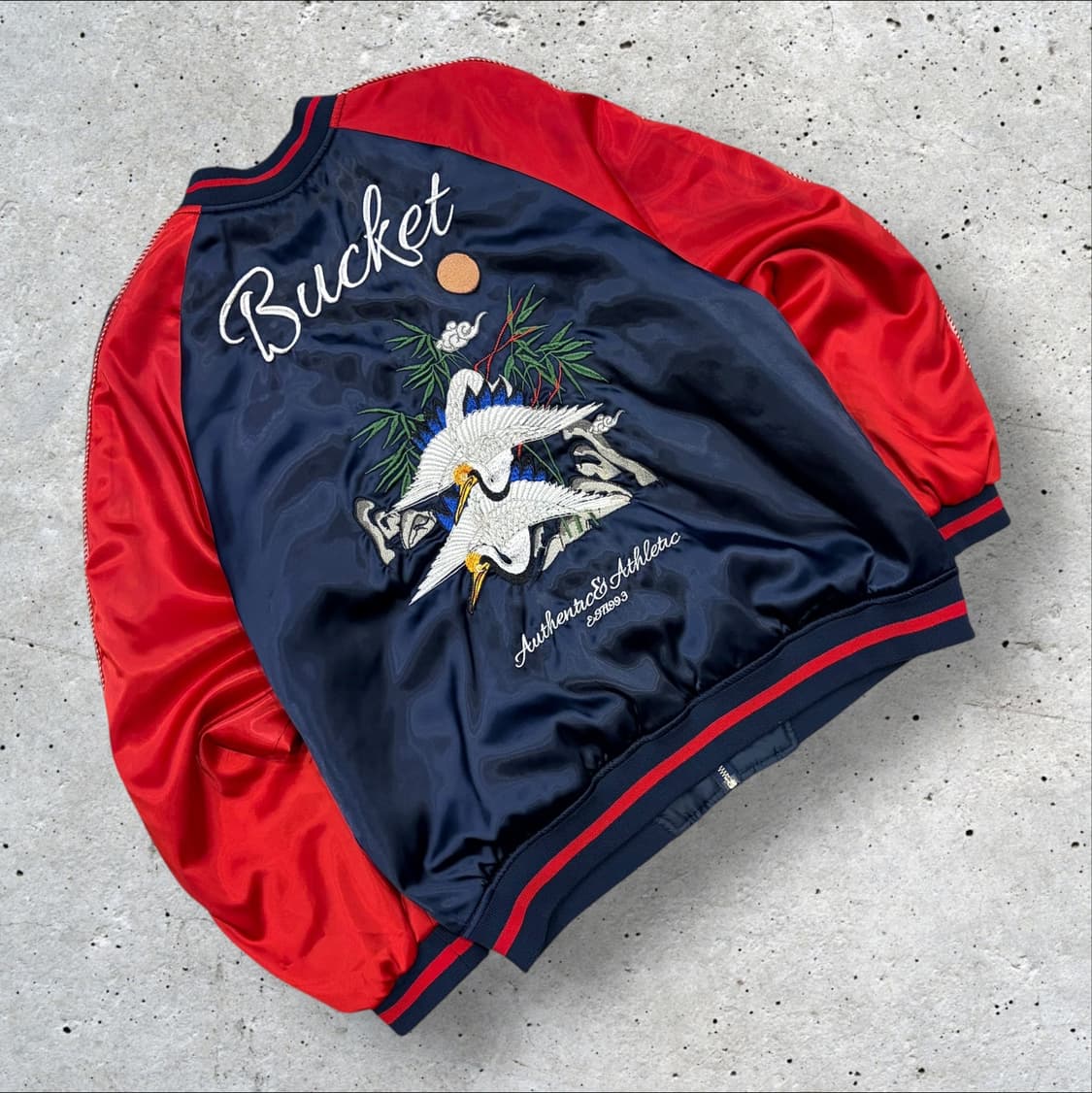[L] 버킷 Crane 자수 블루종 자켓 레드/네이비 B657 상품이미지2